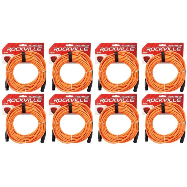 8 Rockville RCXFM50P-O Orange 50  Female to Male REAN XLR Mic Cable 100% Copper Sale