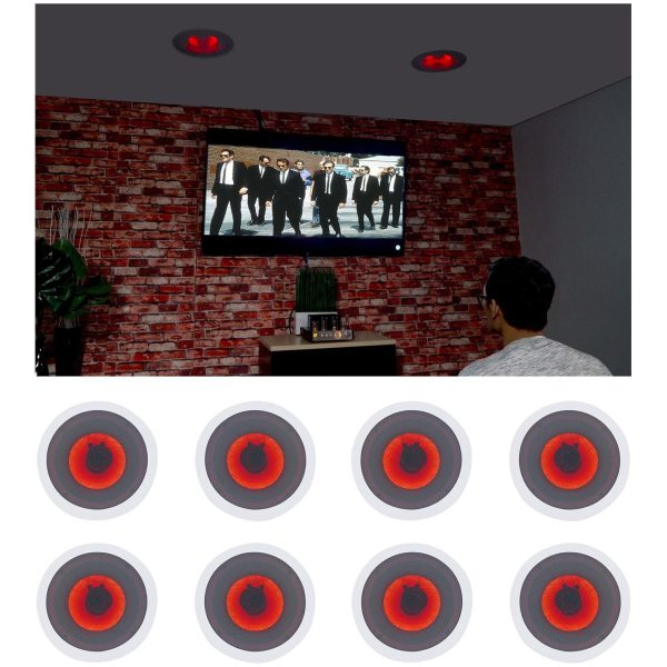 (8) Rockville HC85-LED 8  700 Watt In-Ceiling Home Theater Speakers w  Red LED on Sale