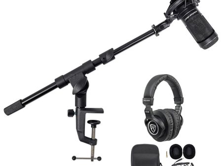 Audio Technica AT2050 Studio Condenser Recording Microphone Mic+Stand+Headphones Supply