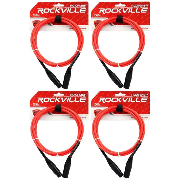 4 Rockville RCXFM6P-R Red 6  Female to Male REAN XLR Mic Cable 100% Copper Hot on Sale