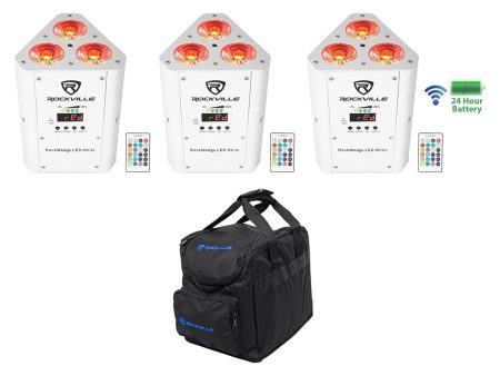 (3) Rockville RockWedge LED White RGBWA+UV Rechargeable Wireless DMX Lights+Bag Online now