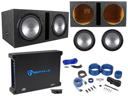 (2) Kenwood KFC-W12PS 12  1000w Subwoofers+Vented Sub Box+Amplifier+Amp Wire Kit Sale