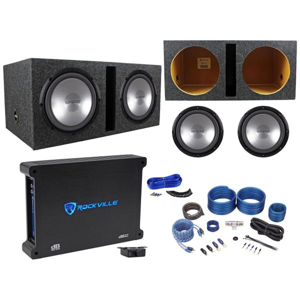 (2) Kenwood KFC-W12PS 12  1000w Subwoofers+Vented Sub Box+Amplifier+Amp Wire Kit Sale