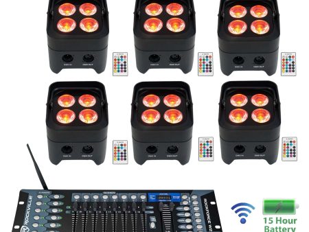 6 Rockville BEST PAR 50 Battery Par Wash Lights Wireless DMX+Controller+RGBWA+UV Hot on Sale