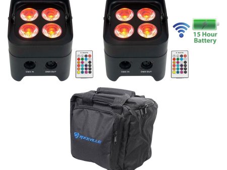 (2) Rockville BEST PAR 50 Rechargeable Par Wash Lights Wireless DMX+RGBWA+UV+Bag Supply