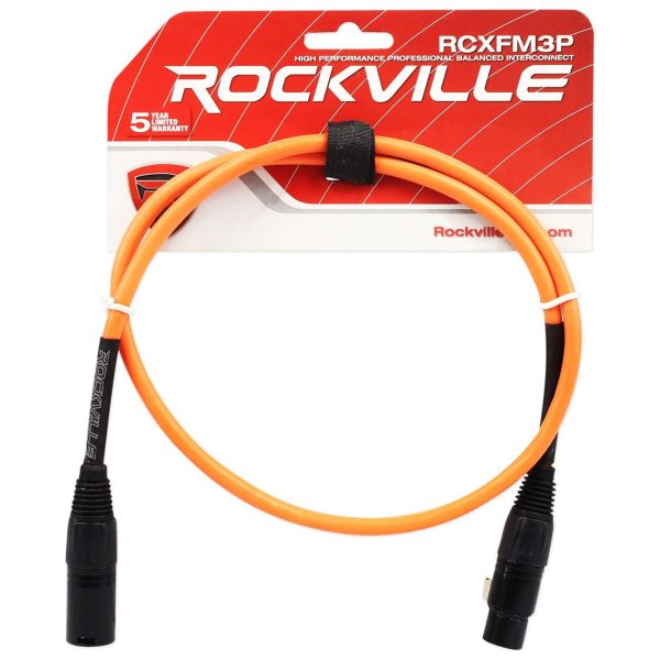 8 Rockville RCXFM3P-O Orange 3  Female to Male REAN XLR Mic Cable 100% Copper on Sale