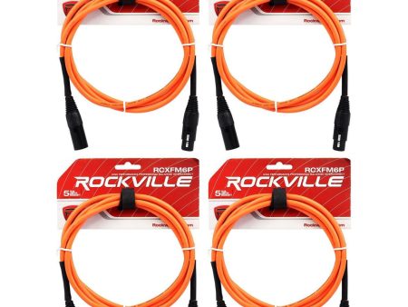 4 Rockville RCXFM6P-O Orange 6  Female to Male REAN XLR Mic Cable 100% Copper Supply