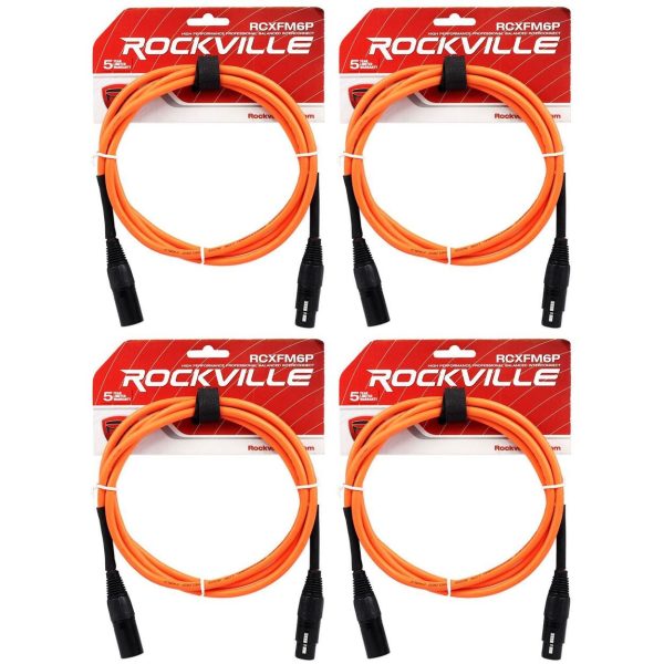 4 Rockville RCXFM6P-O Orange 6  Female to Male REAN XLR Mic Cable 100% Copper Supply