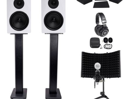 (2) APM6W 6.5  350w Studio Monitors+36  Stands+Pads+Headphones+Mic+Shield For Discount