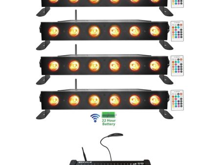 (4) Rockville BEST STRIP 60 Battery Light Bars+384 Ch. Wireless DMX Controller Online Sale