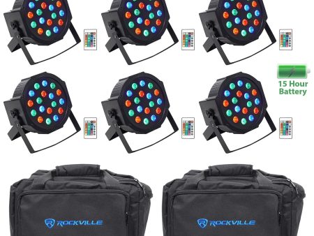 (6) Rockville BATTERY PAR 50 Rechargeable LED DMX DJ Wash Up-Lights+Remotes+Bags Online now