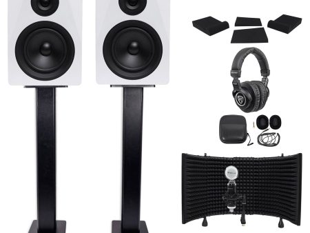 Pair Rockville DPM5W 5.25  300w Studio Monitors+36  Stands+Headphones+Mic and Shield Discount