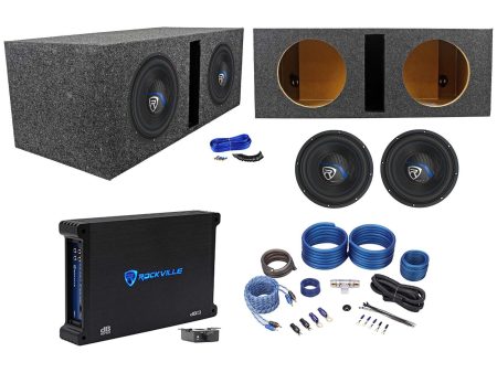 2) Rockville K5 W10K5S4 10  1200w Subwoofers+Vented Sub Box+Mono Amplifier+Wires Online