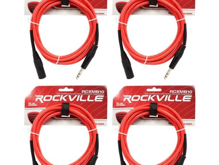 4 Rockville RCXMB10-R Red 10  Male REAN XLR to 1 4   TRS Balanced Cables on Sale