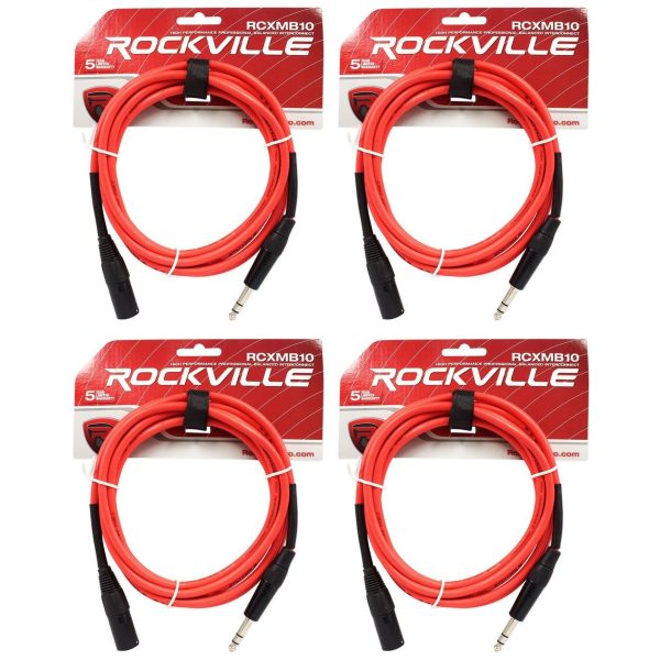 4 Rockville RCXMB10-R Red 10  Male REAN XLR to 1 4   TRS Balanced Cables on Sale