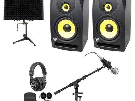 (2) Rockville DPM10B 10  800w Active Studio Monitors+Headphones+Mic+Shield and Stand Sale