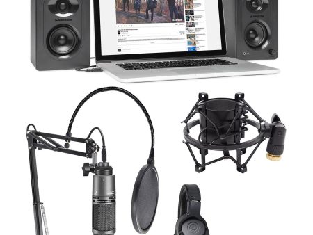 Audio Technica Podcast Podcasting Microphone+Pop Filter+Headphones+Boom+Monitors For Discount