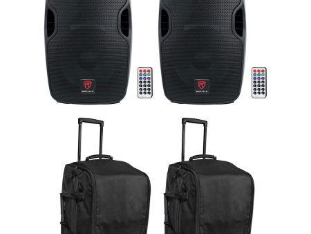 (2) Rockville BPA12 12  Powered Bluetooth 600w DJ PA Speakers +(2) Rolling Bags For Cheap