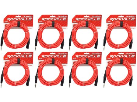 8 Rockville RCXMB20-R Red 20  Male REAN XLR to 1 4   TRS Balanced Cables For Sale