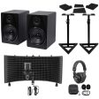 2) Rockville APM8B 8  Active Studio Monitors+Stands+Mic+Headphones+Iso Shield Discount