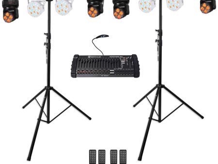 2) Rockville Tripod Stands+4) Moving Heads+4) Wash Par Can Lights+ DMX Controller Online Sale