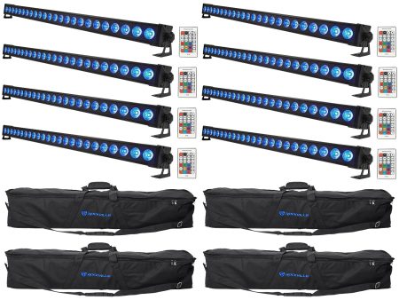 8 Rockville BATTERY STRIP 24 Rechargeable RGBW DMX DJ Wash Light Bars+Carry Bags Fashion