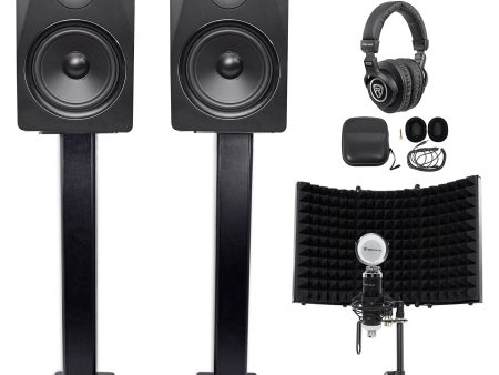 2) Rockville DPM8B 8  600w Studio Monitors+36  Stands+Headphones+Mic+Shield Online