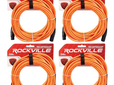 4 Rockville RCXFM50P-O Orange 50  Female to Male REAN XLR Mic Cables 100% Copper Discount