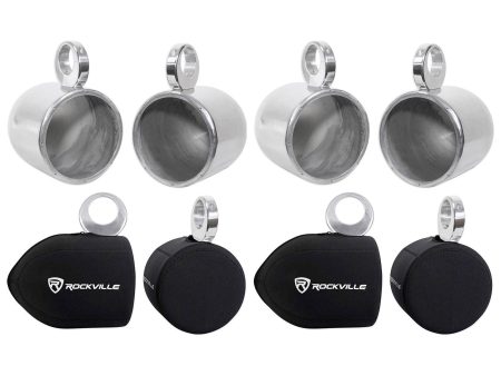 Pair Rockville MAC80S 7.7” Silver Aluminum Wakeboard Tower Speaker Pods and Covers For Sale