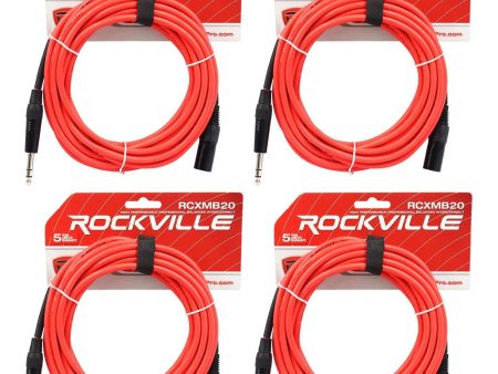 4 Rockville RCXMB20-R Red 20  Male REAN XLR to 1 4   TRS Balanced Cables Cheap