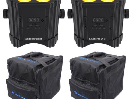 (2) Chauvet DJ Ezlink Par Q4 BT Wireless Rechargeable Bluetooth Wash Lights+Bags Cheap