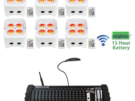 6) Rockville BEST PAR 50 Battery Wash Lights Wireless DMX+384 Channel Controller Sale