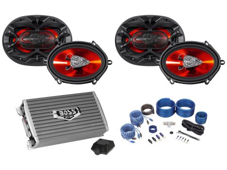 (4) Boss 5x7  3-Way Car Audio Speakers+2-Channel Amplifier+Amp Wire Install Kit Online Hot Sale