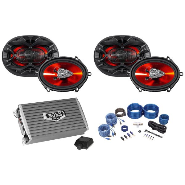 (4) Boss 5x7  3-Way Car Audio Speakers+2-Channel Amplifier+Amp Wire Install Kit Online Hot Sale