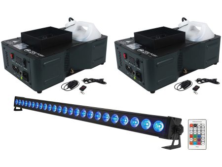 (2) American DJ Fog Fury Jett DMX Vertical Fog Machines+Rechargeable Light Bar Hot on Sale