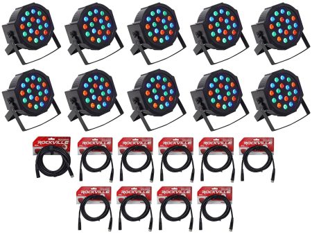 (10) Rockville RockPAR50 LED RGB Compact Par Can DJ Club DMX Wash Lights+Cables Discount