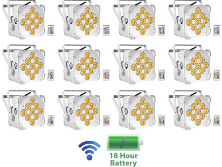 12 Rockville BEST PAR 60 White Rechargeable Wash Up-Lights Wireless DMX+RGBWA+UV Online Sale