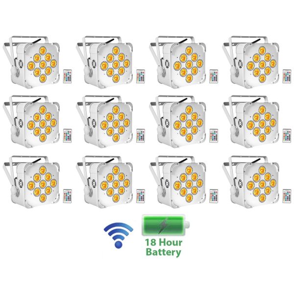 12 Rockville BEST PAR 60 White Rechargeable Wash Up-Lights Wireless DMX+RGBWA+UV Online Sale