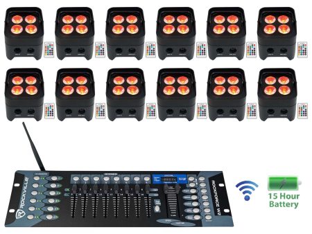 (12) Rockville BEST PAR 50 Battery Up Lights Wireless DMX+Controller+RGBWA+UV Online Hot Sale