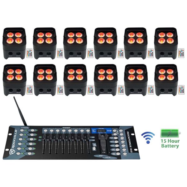 (12) Rockville BEST PAR 50 Battery Up Lights Wireless DMX+Controller+RGBWA+UV Online Hot Sale