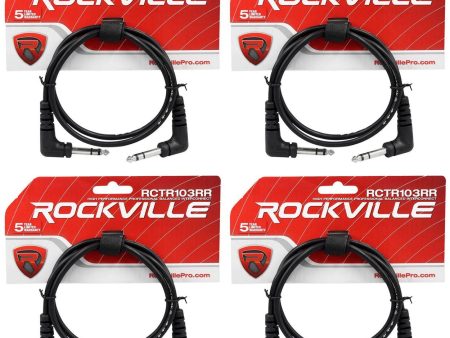 4 Rockville RCTR103RR-B 3  Black 1 4  TRS Right Angle to Same Cable 100% Copper For Discount