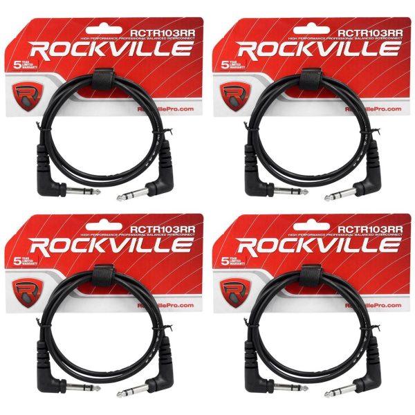 4 Rockville RCTR103RR-B 3  Black 1 4  TRS Right Angle to Same Cable 100% Copper For Discount