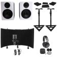 2) Rockville APM6W 6.5  Active Studio Monitors+Stands+Mic+Headphones+Iso Shield Online Sale