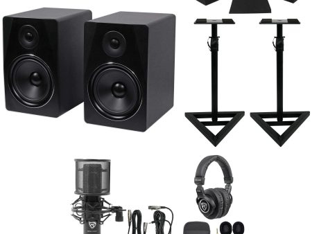 (2) Rockville APM8B 8  Powered USB Studio Monitors+Stands+Pads+Mic+Headphones Sale