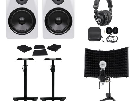 Pair Rockville DPM8W 8  600 Watt Studio Monitors+Stands+Headphones+Mic+Shield Hot on Sale