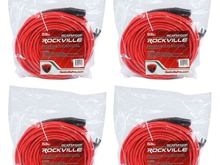 4 Rockville RCXFM100P-R Red 100  Female to Male REAN XLR Mic Cable 100% Copper Online now