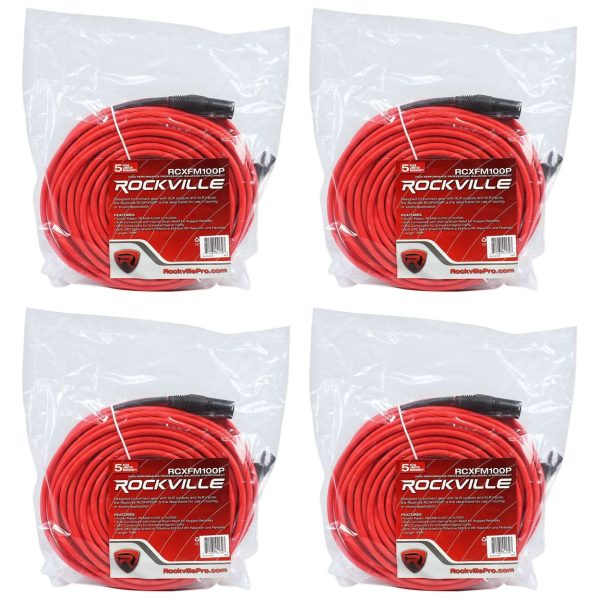 4 Rockville RCXFM100P-R Red 100  Female to Male REAN XLR Mic Cable 100% Copper Online now