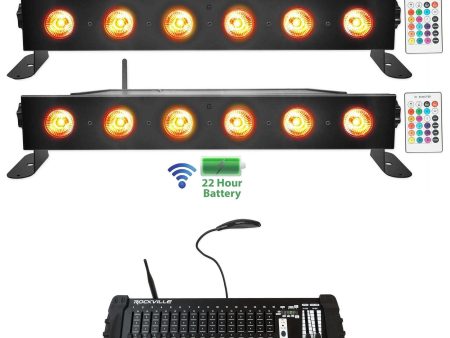 (2) Rockville BEST STRIP 60 Battery Light Bars+384 Ch. Wireless DMX Controller Fashion