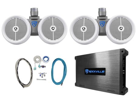 (2) Rockville DWB80W Dual 8  White 600w Marine Wakeboard Tower Speakers+Amp+Kit Discount