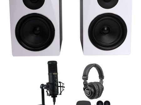 Rockville Recording Bundle w (2) 6.5  White Studio Monitors+USB Mic+Headphones Sale